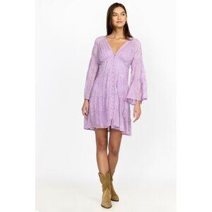 Johnny Was Phoenix Flow Purple V-Neck Embroidered Dress W/ Slip, SizeS